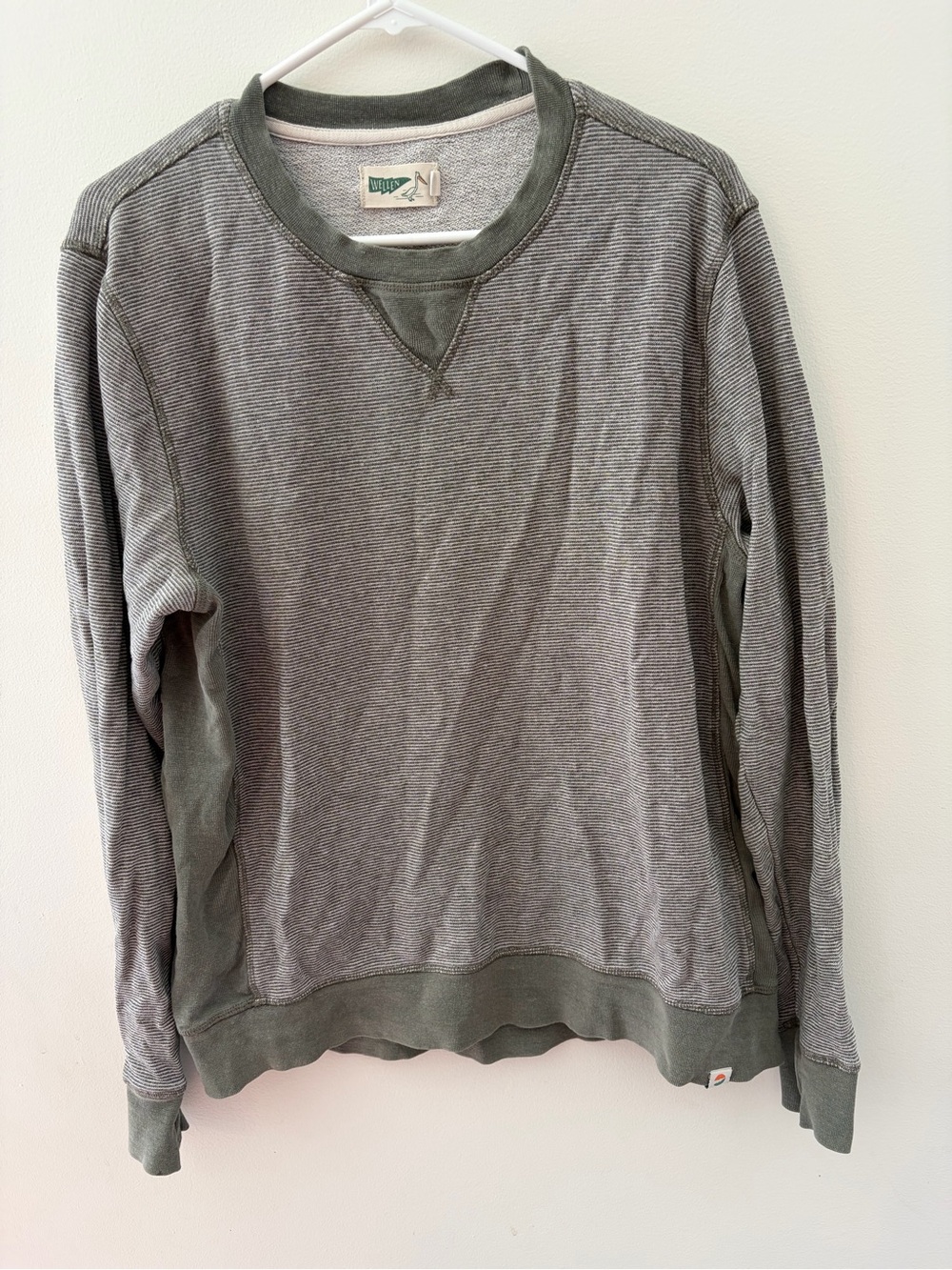 Wellen Hemp Crewneck Mens Medium Organic Cotton Striped Olive Long Sleeve Shirt